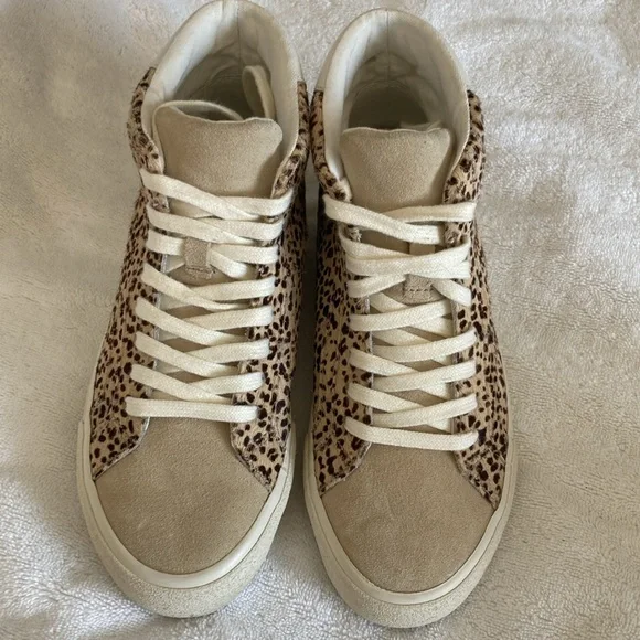Madewell Sneakers Leather Calf Hair Mid Top Beige Brown Lace Up Size 5.5 - Picture 7 of 7